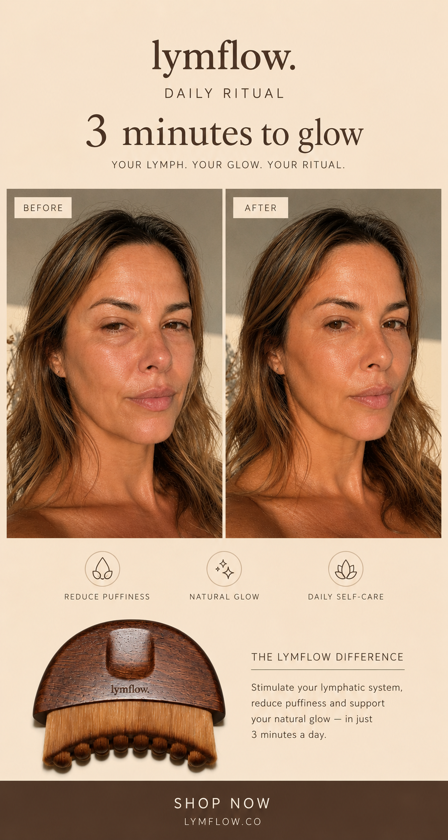 Lymflow Face Sculptor before and after — daily ritual results